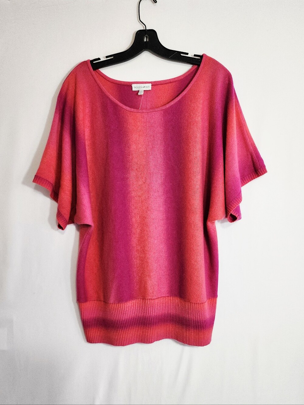 Fashion Bug Sophia Sweater 1X Pink Ombre Dolman Sleeve Knit Top NWT